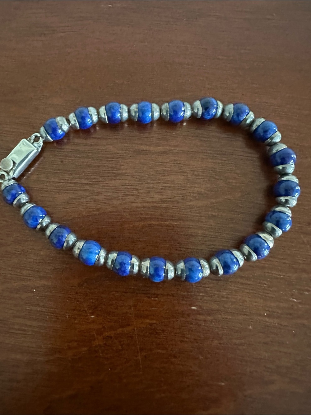 Lapis Blue Beaded Bracelet with Silver Accents - Women's Jewelry